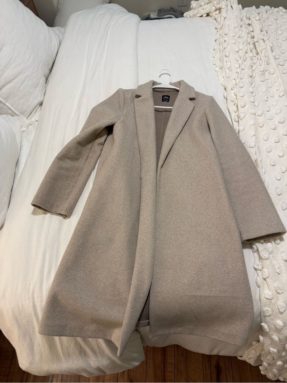 Zara Beige Long Wool-Blend Trench Coat